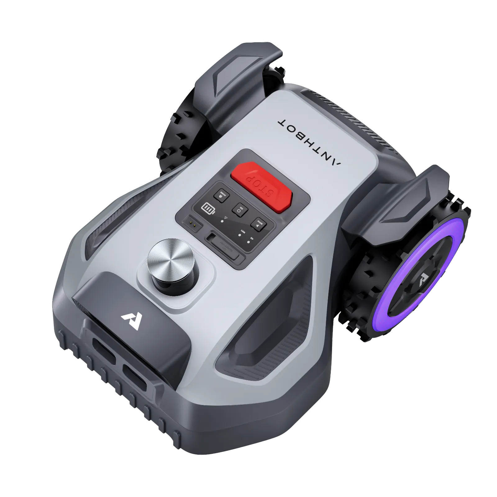ANTHBOT M5 LiDAR robotic mower with LiDAR sensor from a diagonal top view