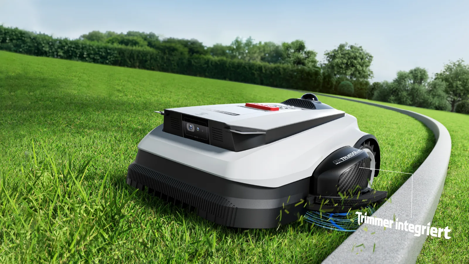 ECOVACS GOAT A1600 LiDAR PRO podczas koszenia wzdłuż krawędzi trawnika