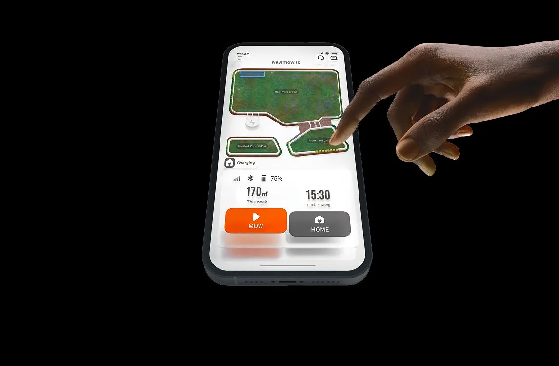 Navimow App avec vue de la carte et plusieurs zones de tonte