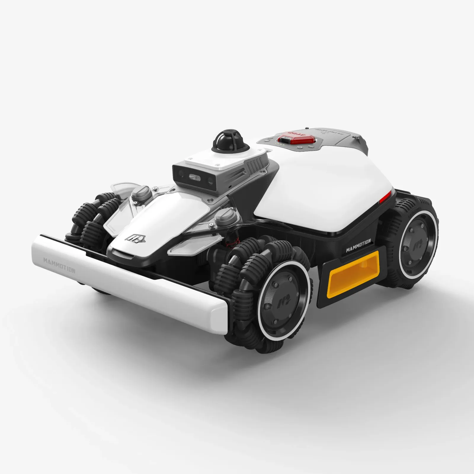 Mammotion LUBA Mini 2 AWD 1500 LiDAR z widoczną konstrukcją czujników i napędem na wszystkie koła