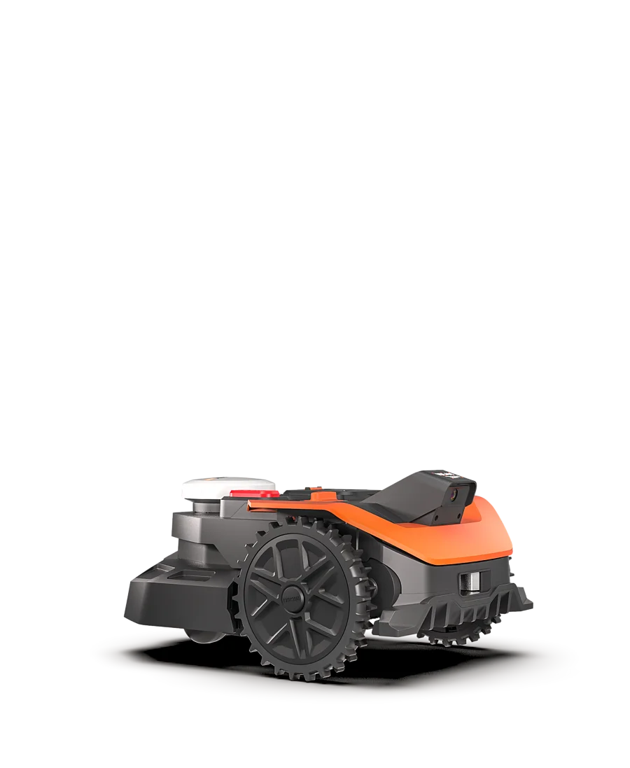Side view of a WORX Landroid Vision Cloud with cutting unit and camera navigation