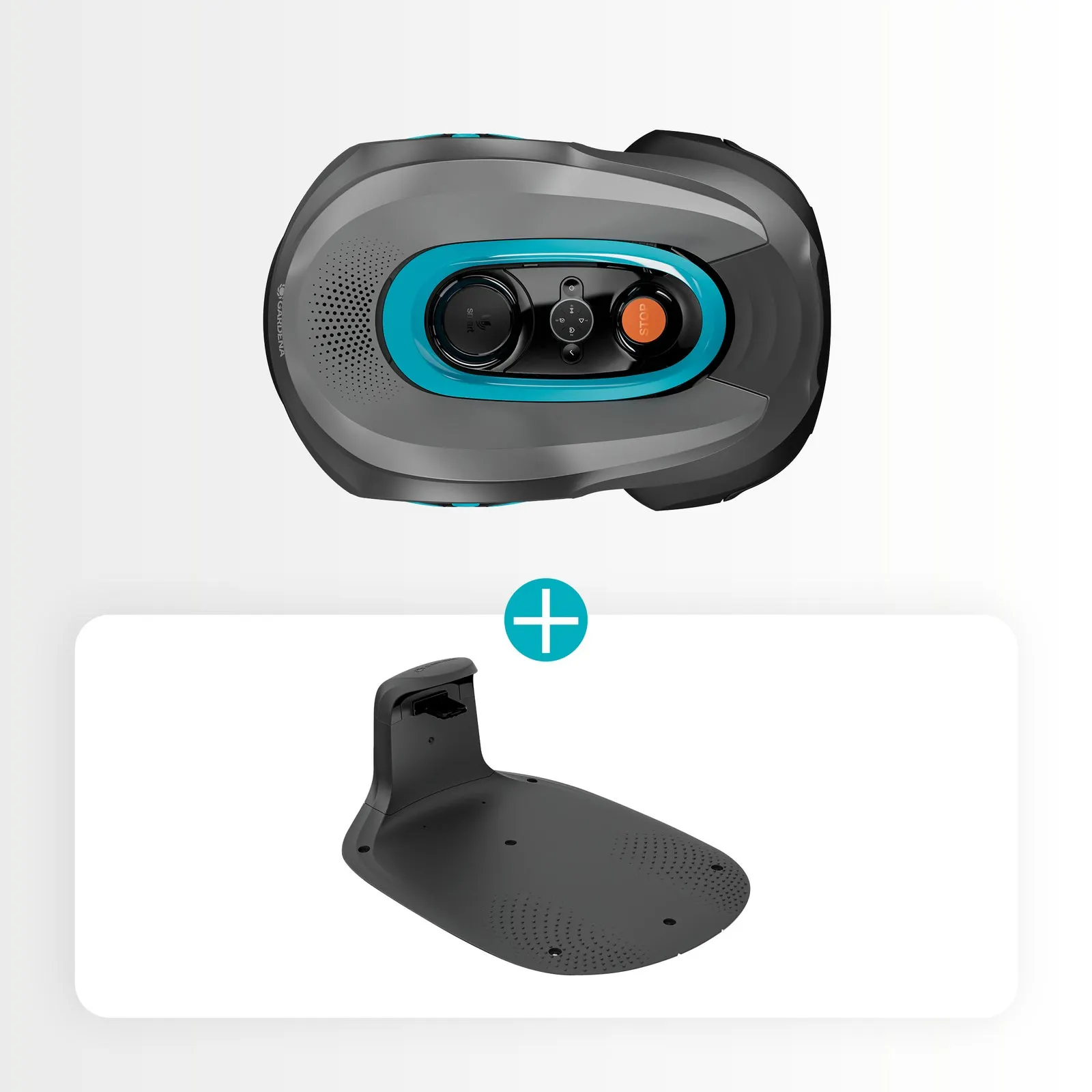 Gardena smart SILENO sense 600-set sett uppifrån med laddstation