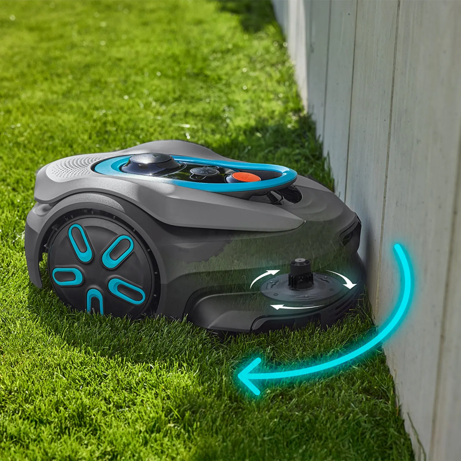 Gardena SILENO sense klipper med Trim-to-Edge och 3-Klingen-Teller direkt vid gräskanten