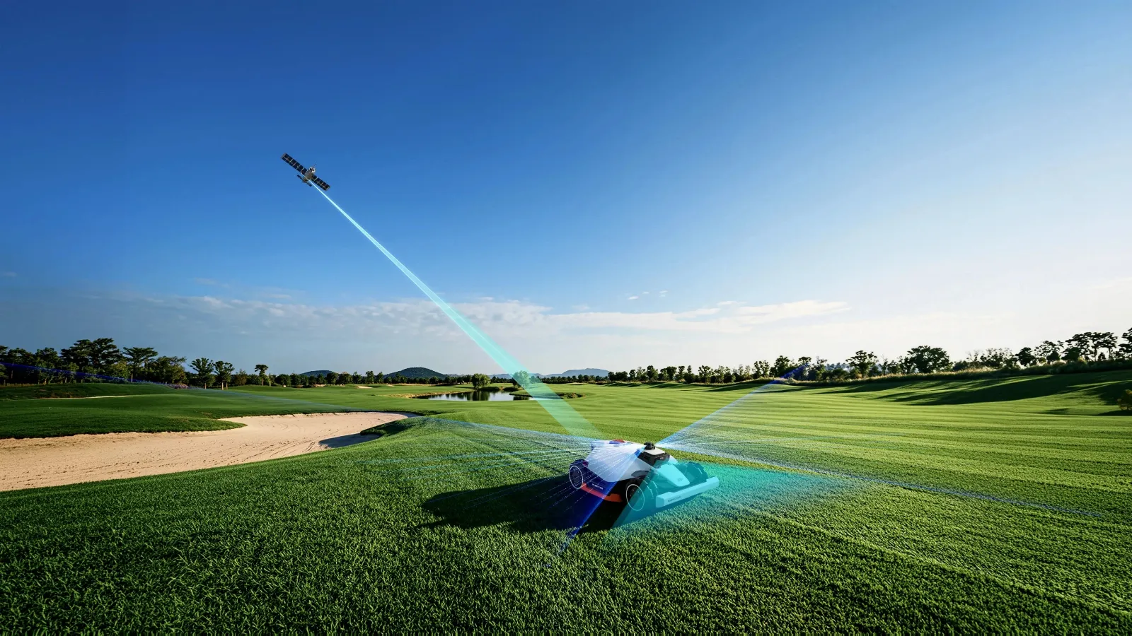 Mammotion LUBA 3 AWD with displayed Tri-Fusion navigation on a lawn